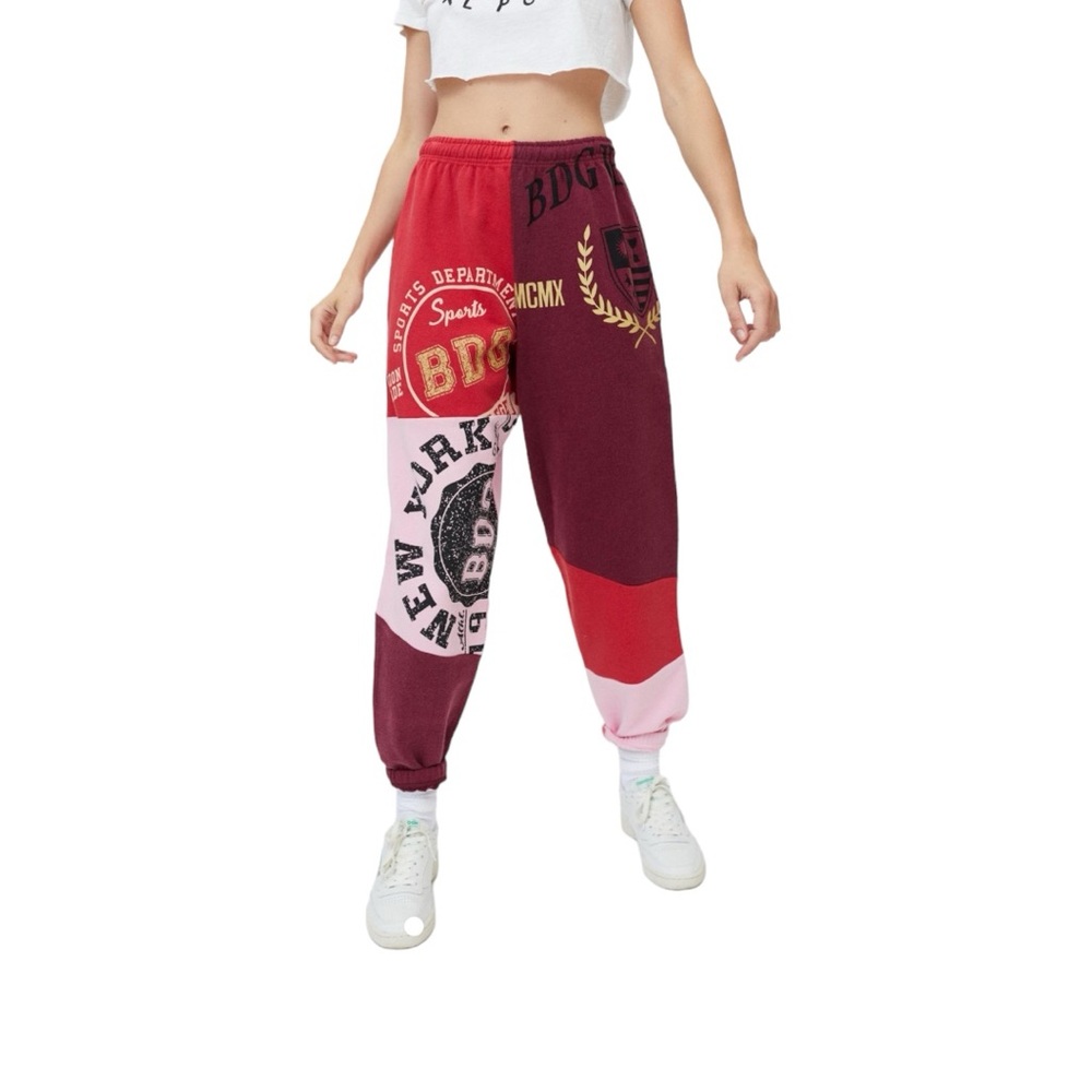 Urban Outfitters Red and Pink Patchwork Joggers